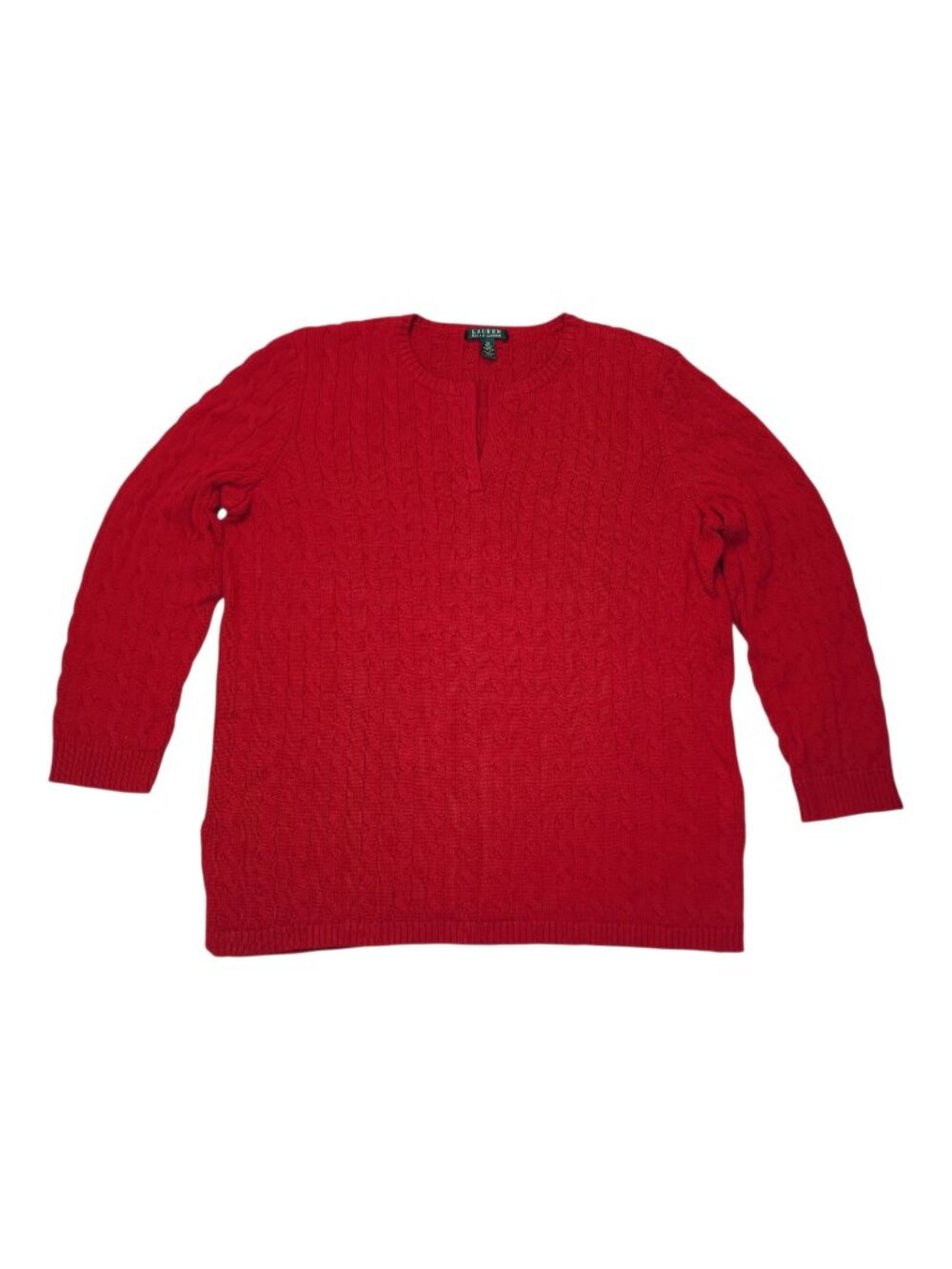 Lauren Ralph Lauren Red Cable Knit Sweater 3X 100% Cotton Womens Tunic Style